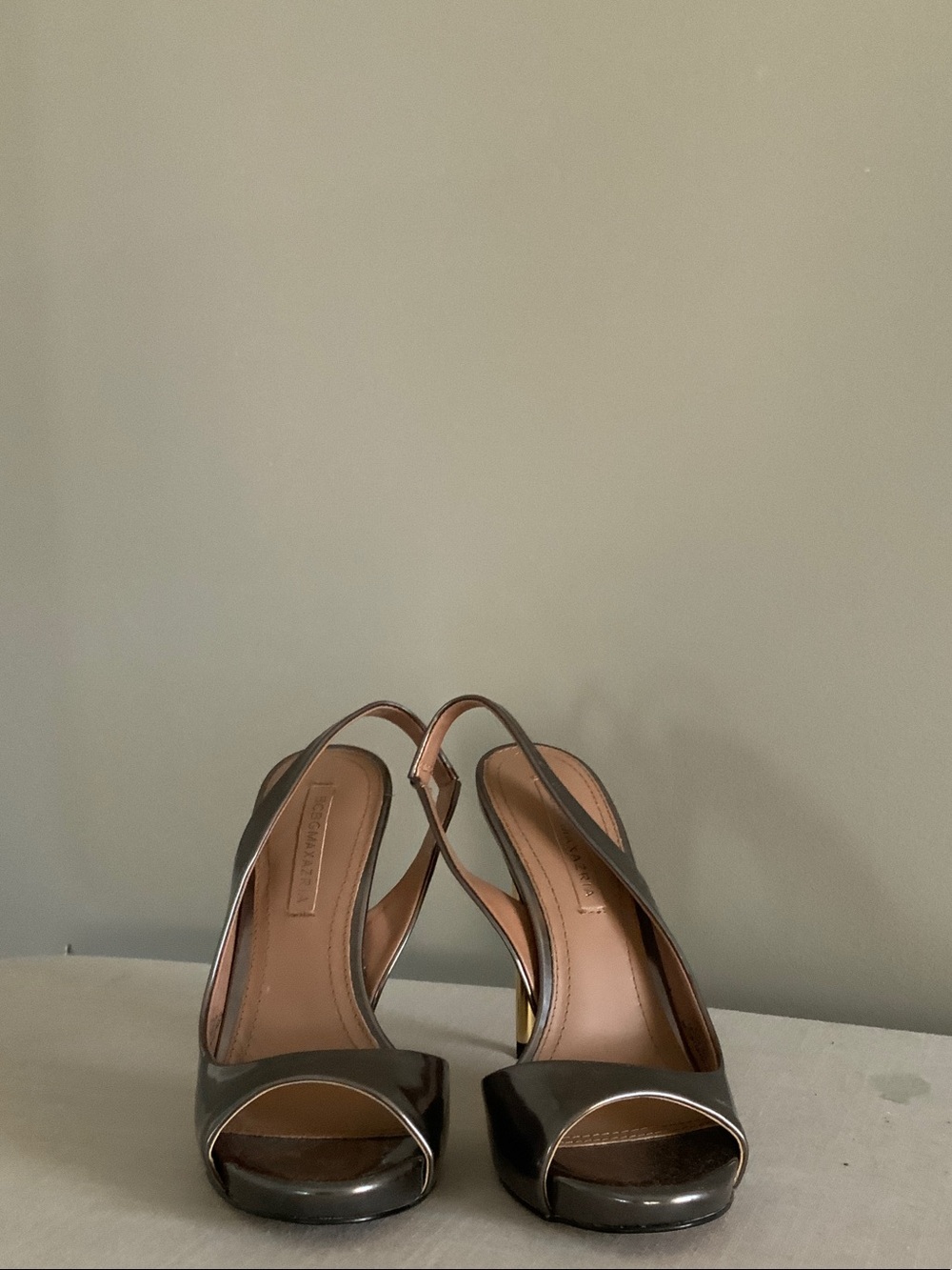 BCBGMaxAzria Brown Open-Toe Slingback Heels